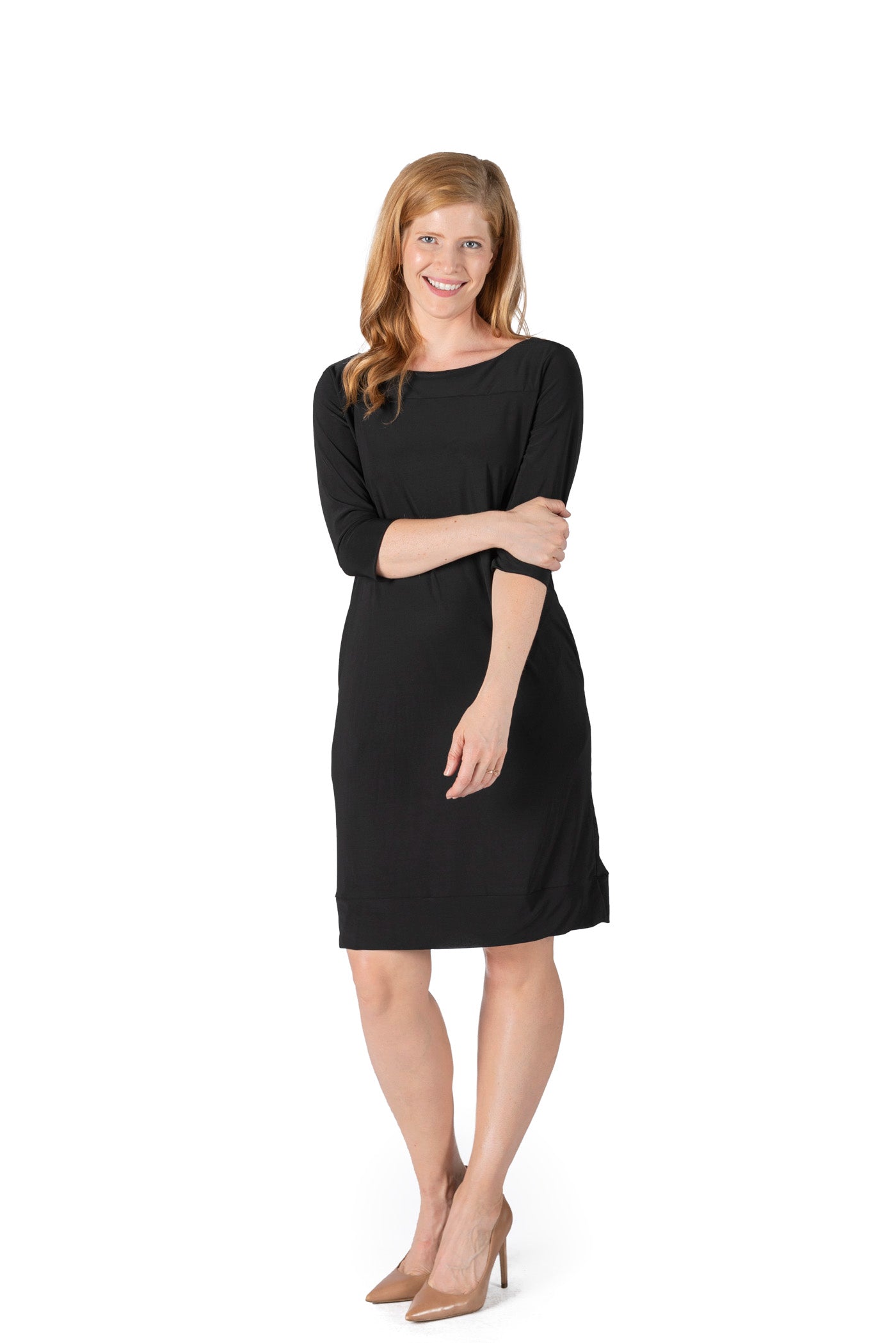 ITY SPANDEX KNIT WRINKLE-FREE | ELBOW SLEEVE SHIFT DRESS | MADE IN USA