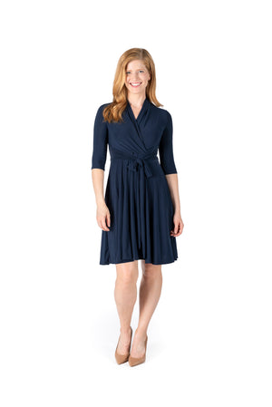 ITY SPANDEX KNIT WRINKLE-FREE | ELBOW SLEEVE FAUX WRAP DRESS | MADE IN USA