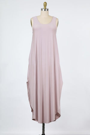 RAYON MODAL KNIT JERSEY | TANK MAXI DRESS WITH CROSS BACK DETAIL AND ON-SEAM POCKETS | MADE IN USA * PRE-ORDER FOR 5/20/21