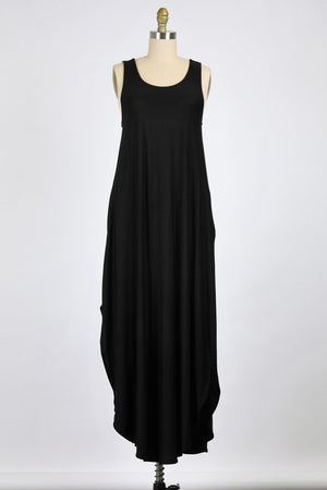 RAYON MODAL KNIT JERSEY | TANK MAXI DRESS WITH CROSS BACK DETAIL AND ON-SEAM POCKETS | MADE IN USA * PRE-ORDER FOR 5/20/21