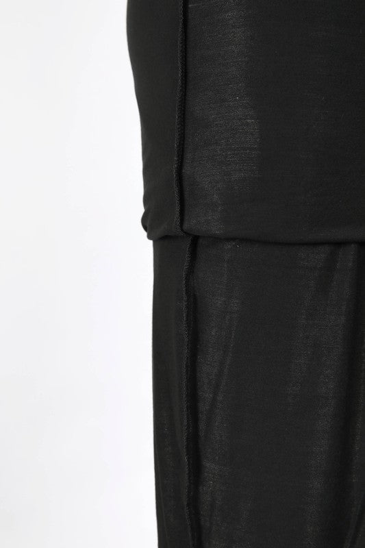 RAYON KNIT JERSEY | LONG SLEEVE DOUBLE LAYER V NECK DRESS | MADE IN USA