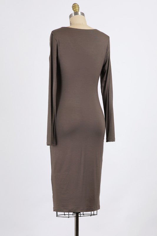 RAYON KNIT JERSEY | LONG SLEEVE DOUBLE LAYER V NECK DRESS | MADE IN USA