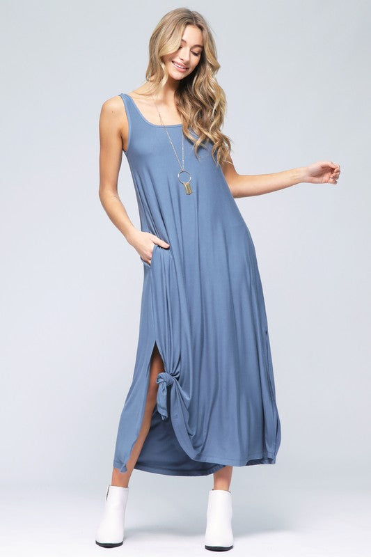 RAYON MODAL JERSEY |  TANK FLOWY MAXI DRESS WITH SIDE SLITS | MADE IN USA