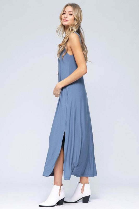 RAYON MODAL JERSEY |  TANK FLOWY MAXI DRESS WITH SIDE SLITS | MADE IN USA