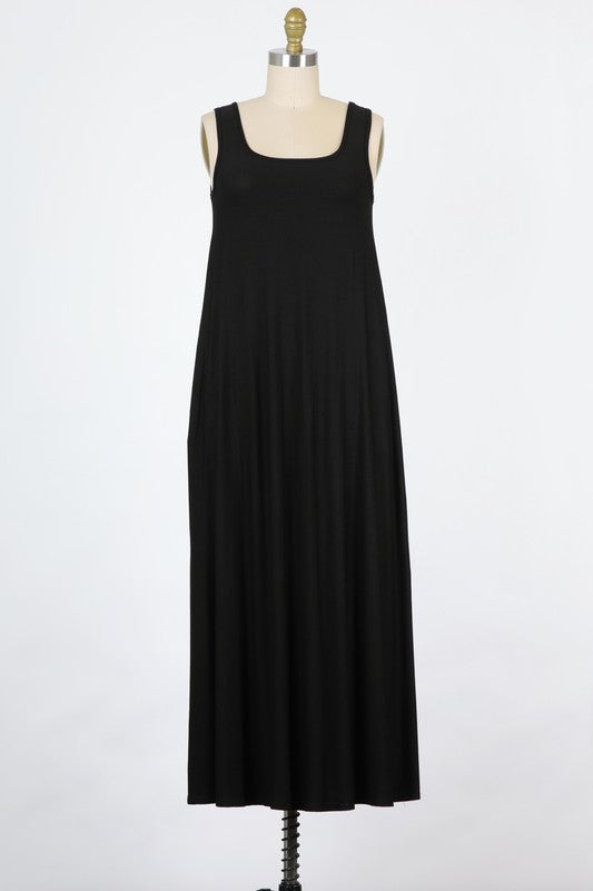 RAYON MODAL JERSEY |  TANK FLOWY MAXI DRESS WITH SIDE SLITS | MADE IN USA