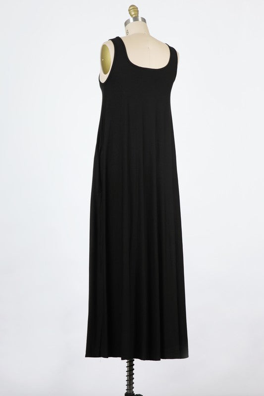 RAYON MODAL JERSEY |  TANK FLOWY MAXI DRESS WITH SIDE SLITS | MADE IN USA