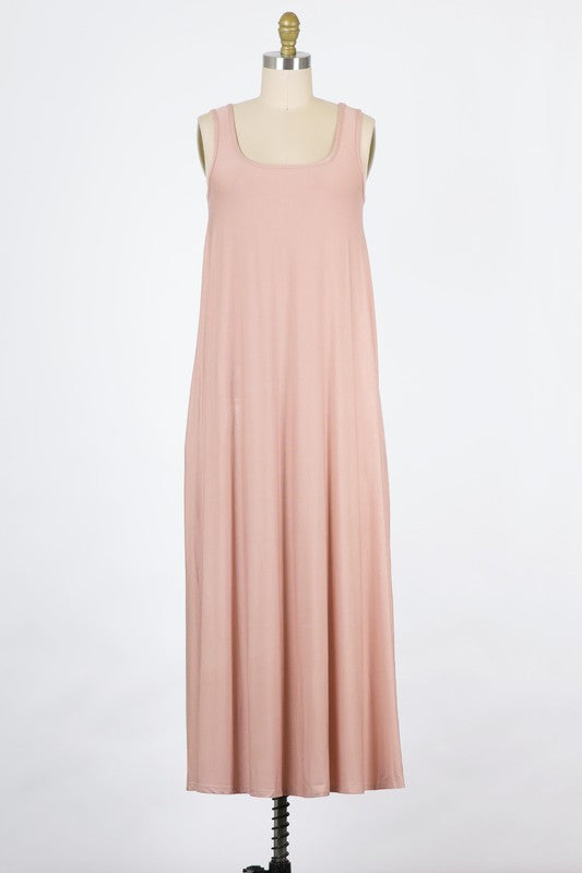 RAYON MODAL JERSEY |  TANK FLOWY MAXI DRESS WITH SIDE SLITS | MADE IN USA