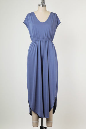 MODAL CUPRO KNIT JERSEY | JUMPSUIT WITH SURPLICE BACK AND TIE CLOSURE AND SIDE SLITS. | MADE IN USA