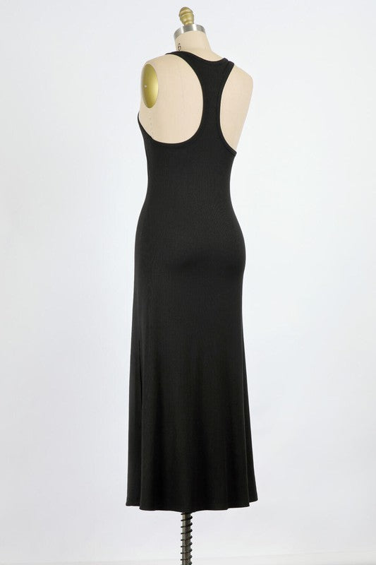 FINE BABY RIB KNIT |  TANK MAXI DRESS WITH RACERBACK DETAIL AND SIDE SLITS | MADE IN USA * PRE-ORDER FOR 5.20.21