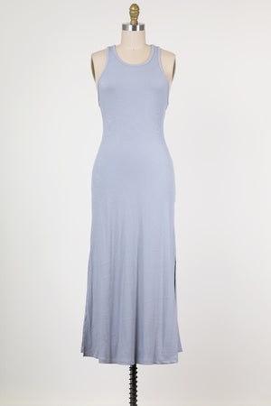 FINE BABY RIB KNIT |  TANK MAXI DRESS WITH RACERBACK DETAIL AND SIDE SLITS | MADE IN USA * PRE-ORDER FOR 5.20.21