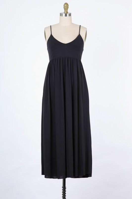 MODAL CUPRO KNIT JERSEY | BABYDOLL CAMI MAXI DRESS WITH RAW HEM | MADE IN USA
