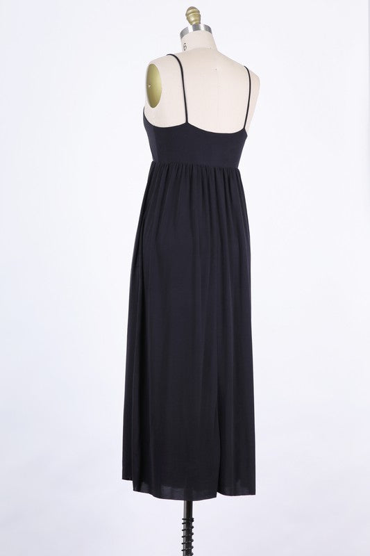 MODAL CUPRO KNIT JERSEY | BABYDOLL CAMI MAXI DRESS WITH RAW HEM | MADE IN USA