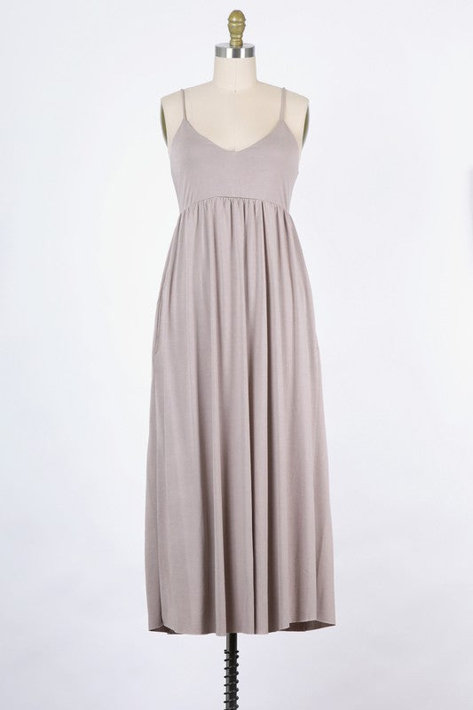 MODAL CUPRO KNIT JERSEY | BABYDOLL CAMI MAXI DRESS WITH RAW HEM | MADE IN USA