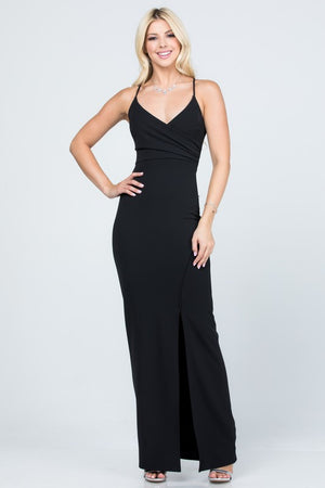 SCUBA CREPE KNIT SPANDEX | RUCHED SIDE CROSS BACK SPAGHETTI STRAP DRESS | MADE IN USA