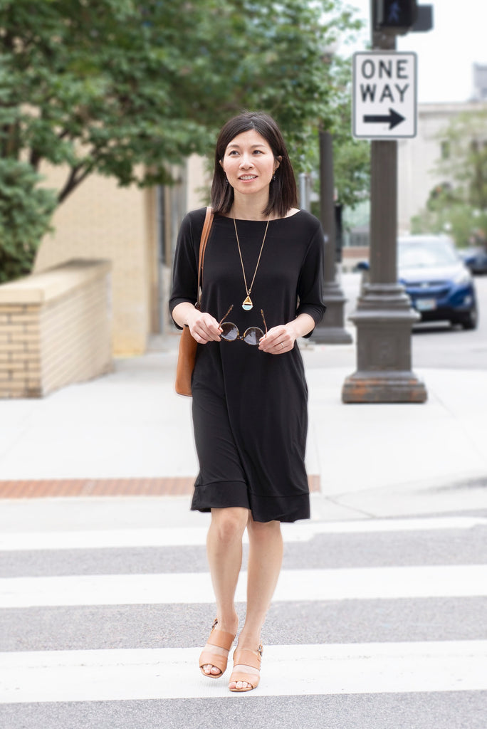 ITY SPANDEX KNIT WRINKLE-FREE | ELBOW SLEEVE SHIFT DRESS | MADE IN USA