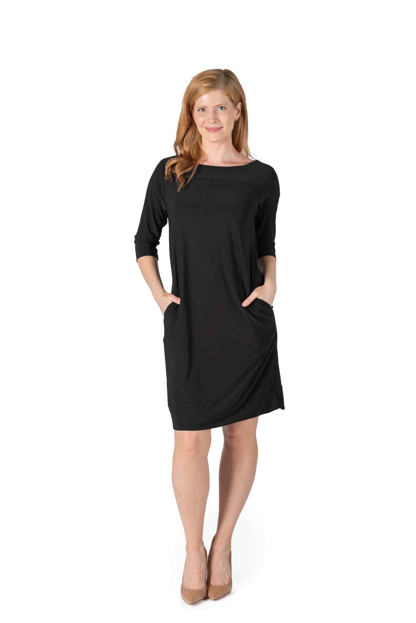 ITY SPANDEX KNIT WRINKLE-FREE | ELBOW SLEEVE SHIFT DRESS | MADE IN USA