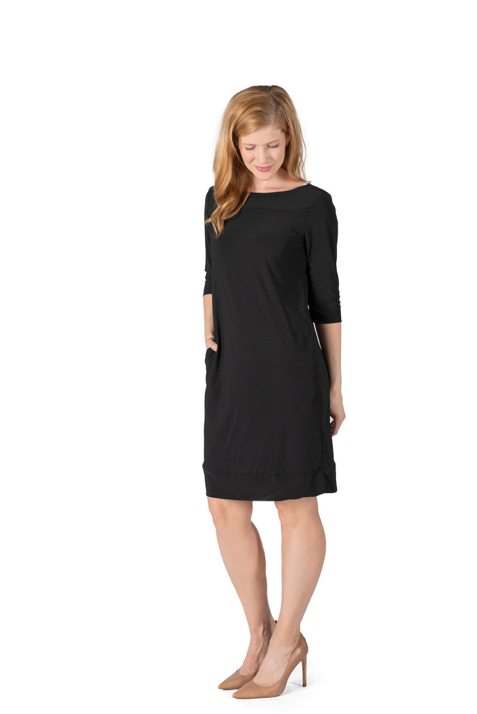 ITY SPANDEX KNIT WRINKLE-FREE | ELBOW SLEEVE SHIFT DRESS | MADE IN USA