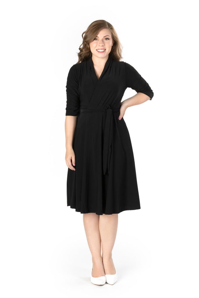 Tribal Black Elbow Sleeve Wrap Dress at  Women's Clothing store