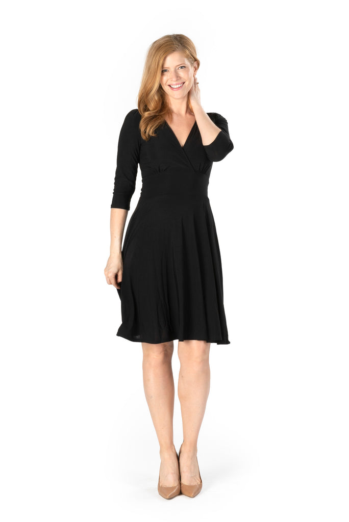 ITY SPANDEX KNIT WRINKLE-FREE l 3/4 SLEEVE SURPLICE DRESS | MADE IN USA