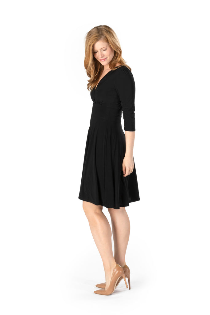 ITY SPANDEX KNIT WRINKLE-FREE l 3/4 SLEEVE SURPLICE DRESS | MADE IN USA