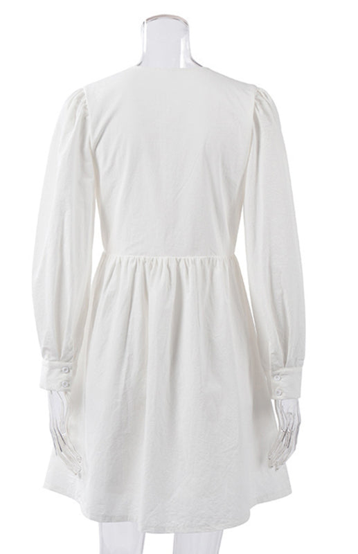 Women's Dress With Deep V-Neck And Bubble Sleeves