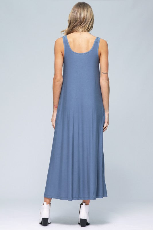RAYON MODAL JERSEY |  TANK FLOWY MAXI DRESS WITH SIDE SLITS | MADE IN USA
