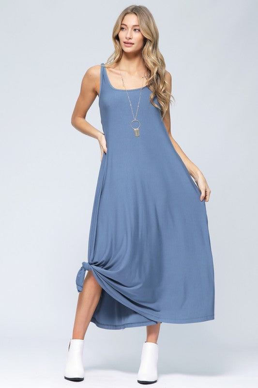 RAYON MODAL JERSEY |  TANK FLOWY MAXI DRESS WITH SIDE SLITS | MADE IN USA