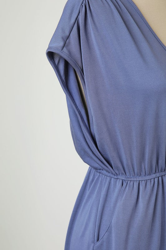 MODAL CUPRO KNIT JERSEY | JUMPSUIT WITH SURPLICE BACK AND TIE CLOSURE AND SIDE SLITS. | MADE IN USA