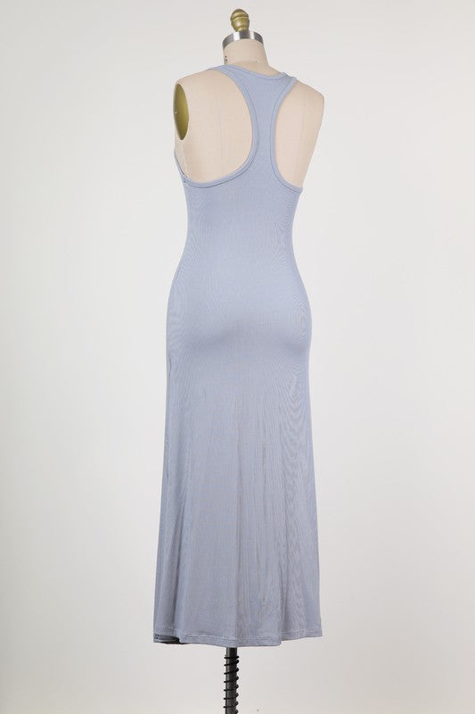 FINE BABY RIB KNIT |  TANK MAXI DRESS WITH RACERBACK DETAIL AND SIDE SLITS | MADE IN USA * PRE-ORDER FOR 5.20.21