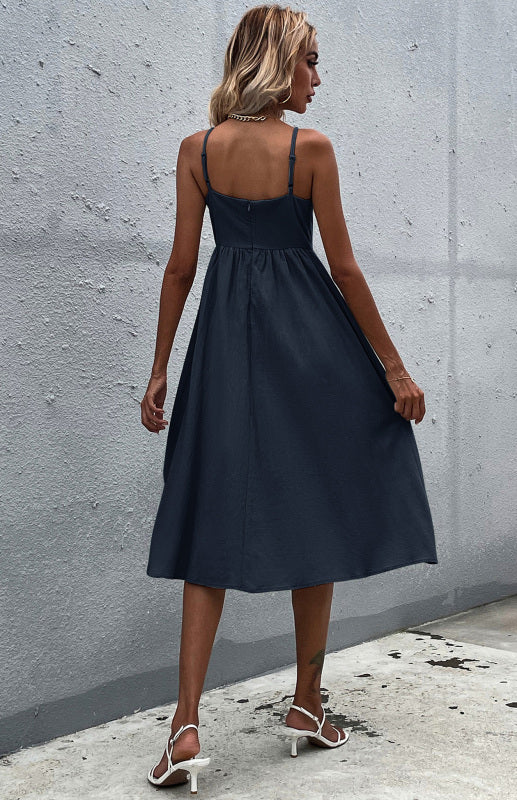 Women's Clothing Slim Fit Solid Color Cotton Linen Dress