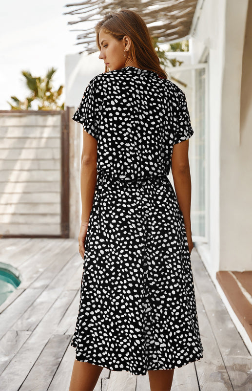 Women's Polka Dot Short Sleeve Shirt Collar Dress