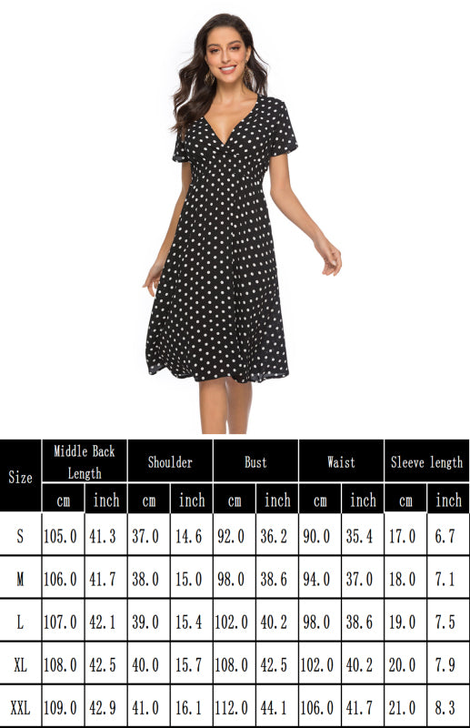 Polka Dot Print V-Neck Short Sleeve Dress